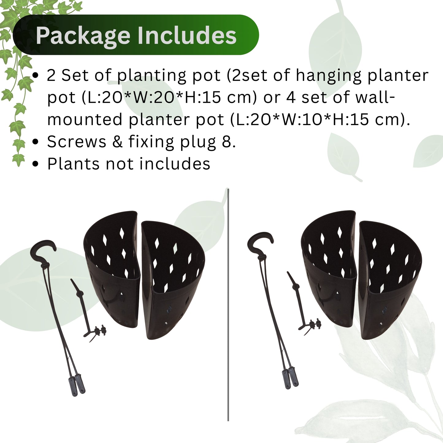 Multi-Purpose Planting Pot – Hanging or Wall Mounted Planting Pot (Set of 2)- Perfect for Indoor & Outdoor Use